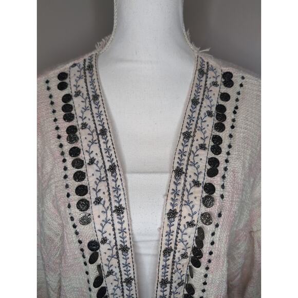 Beautiful Stories Anthropologie pink cream tweed boho beaded - Picture 2 of 10